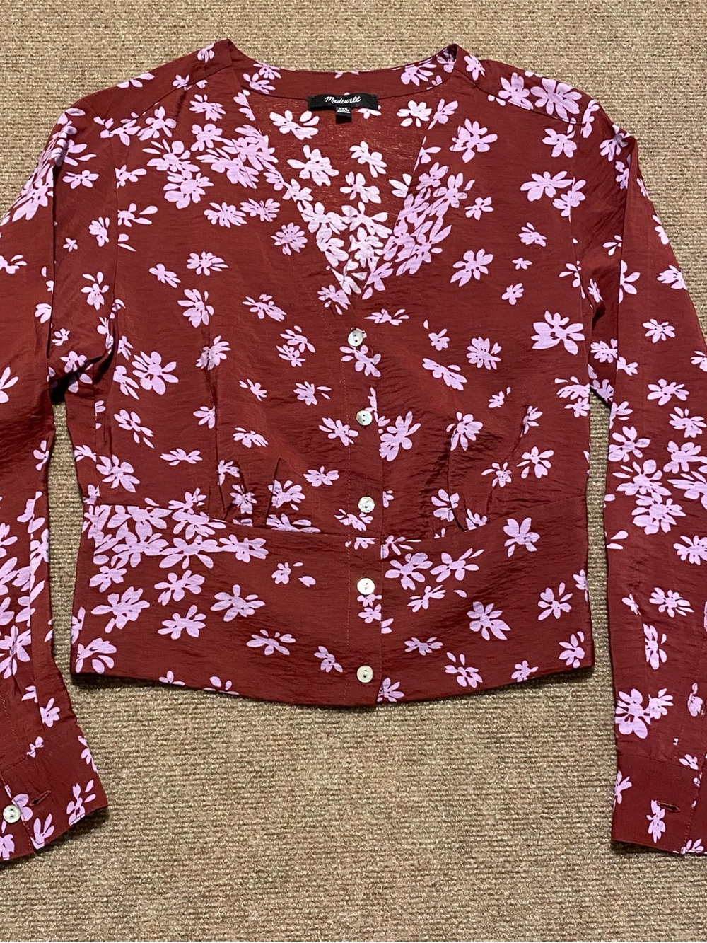 Madewell V-Neck Button-Front Blouse in Cabernet Floral